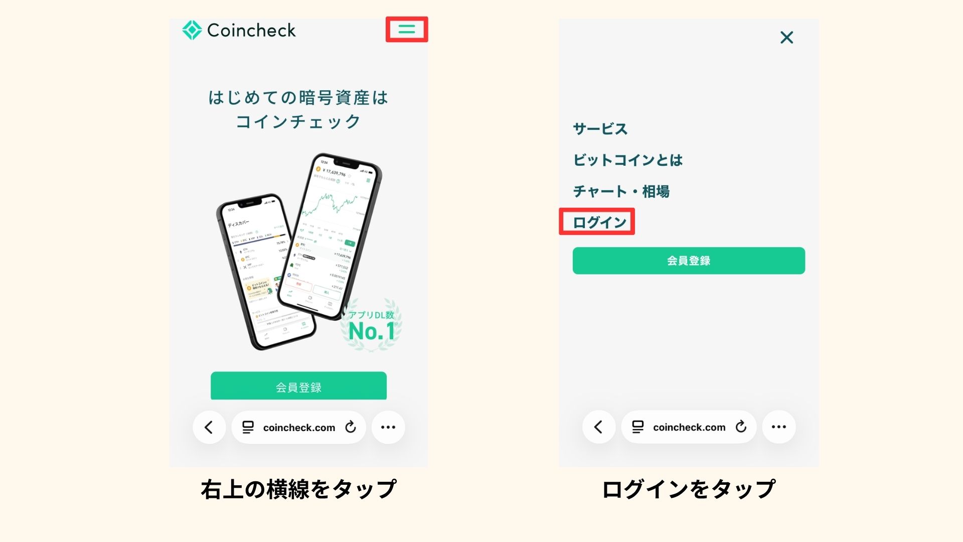 取引所でのログイン手順の画像