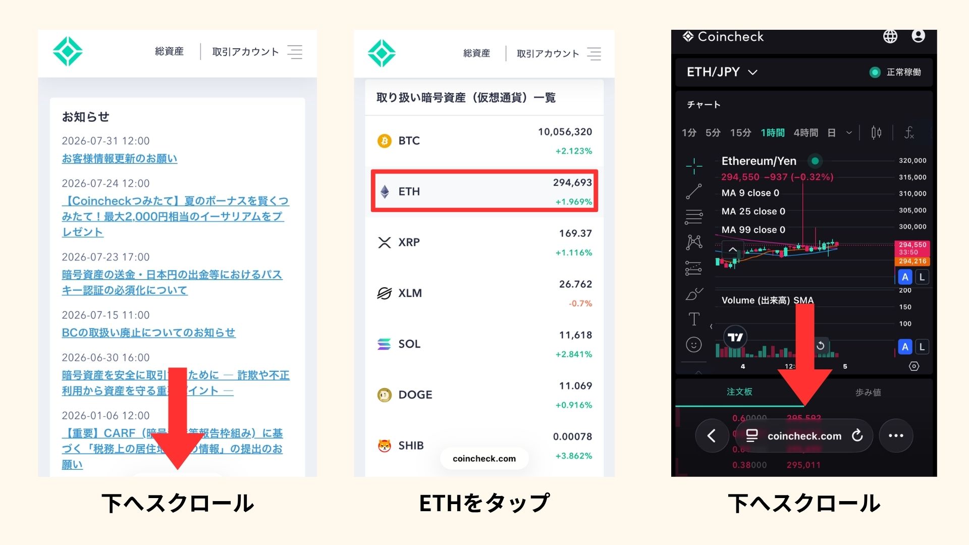 取引所での購入手順の画像